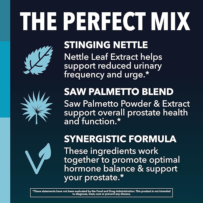 Saw Palmetto with Stinging Nettle Capsules - 2X Prostate Support Supplement for Men’s Health - 120 Count - DHT Blocker for Urinary Tract Function and Hair - Vegan, Non-GMO - 2 Month Supply