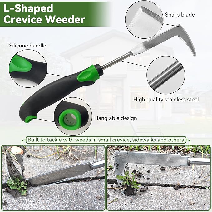 Hand Weeder Tool Set, Portable Garden Weeder Puller for Lawn & Garden with 4-Claw Digger, Crack Weeder and Ergonomic Rubber Handle Manual（3 Pcs）