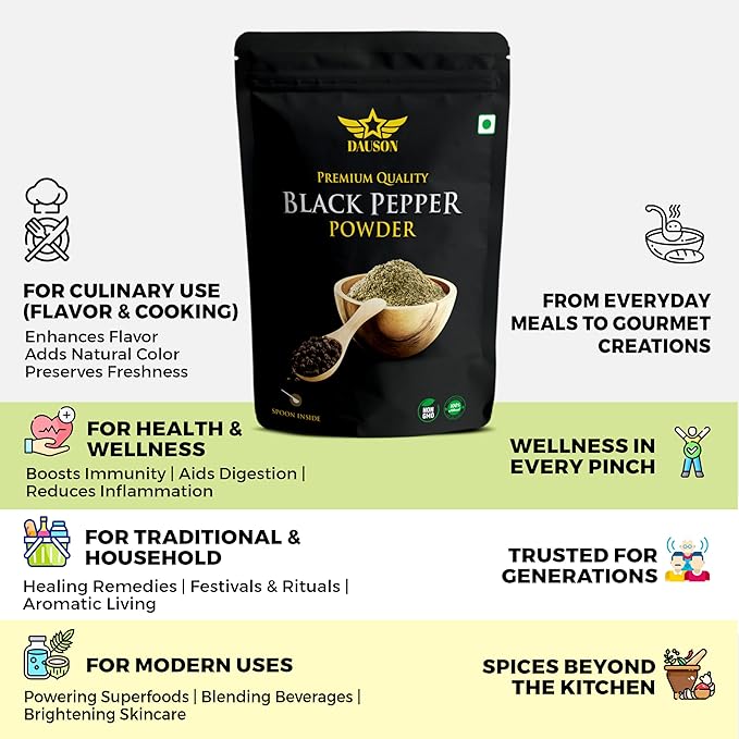 Black Pepper Powder for Cooking | Fine Powder Form,100% Pure, No Colors, No Additives | Kitchen Staple for Chefs, Home Cooks & Restaurants