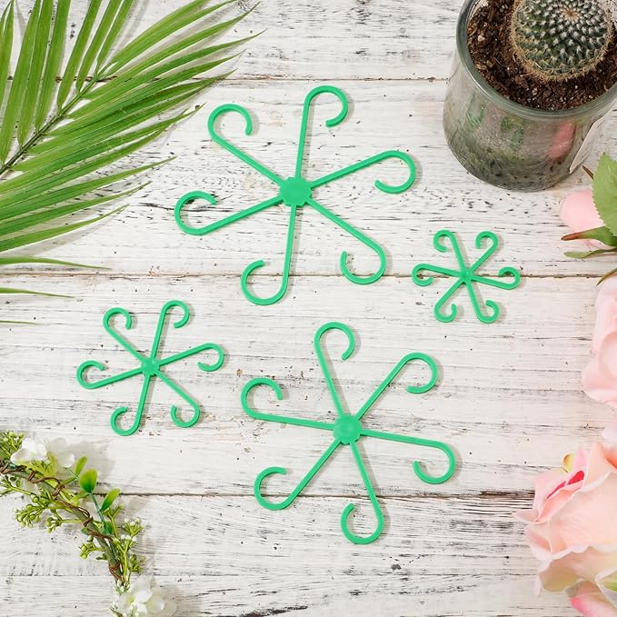 4pcs Plant Stem Supports, Plastic Houseplant Climbing Holders Stabilizer Reusable Small Climbers Flower Plant Stakes Trellis Stem Hook Growth Accessories for Indoor Monstera (Green)