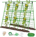 Joyhalo A-Frame Cucumber Trellis for Raised Beds, 47" Hx 57" L Adjustable Size, Garden Trellis for Climbing Plant Outdoors with Climbing Net and Plant Support Clip for Vegetable Vine Pea Bean Tomato
