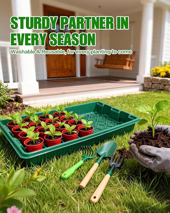 joyhalo 10 Packs Seed Starter Trays (No Drain Holes), 14.8"x9.6" Thicken Reusable Plant Grow Trays, Ideal for Seed Starting, Growing Microgreens, Indoor Gardening, 2.2" Deep