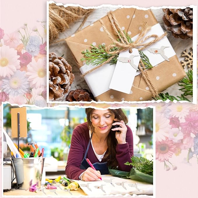 50 Pcs Handmade Seed Paper Plantable Wildflower Seed Paper Recycled Flower Petals Tags Wedding Favors for Guests Craft Gifts Cards for Envelope Birthday Party, 5 Styles (Hummingbird Shape)