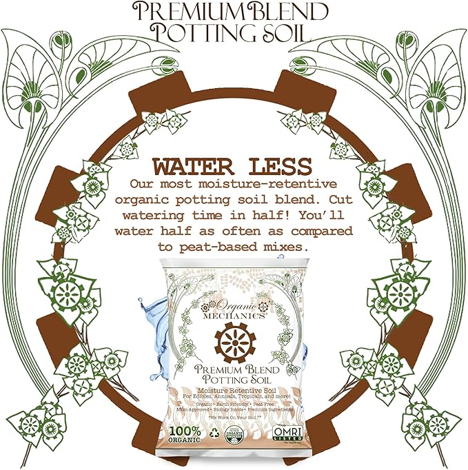 Organic Mechanics Premium Blend Potting Soil, 8 qt - Moisture-Retentive, Peat-Free, Compost - Enriched Mix with Worm Castings & Perlite for Houseplants, Annuals, Veggies & Tropical Plants