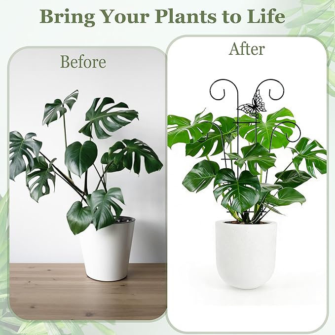 4 Pcs Butterfly Trellis for Potted Plants Indoor, 14.6 inch Small Garden Metal Trellis for Climbing Plants Outdoor, Stackable Pothos Plant Climber Support for Hoya Vine Ivy Flower Plant Support