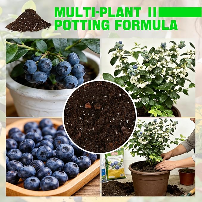 Blueberry Soil Mix 1qt- 100% Natural Organic Potting Soil for Blueberry Trees, Superior Drainage & Aeration, Ideal for Indoor & Outdoor Blueberry Plants