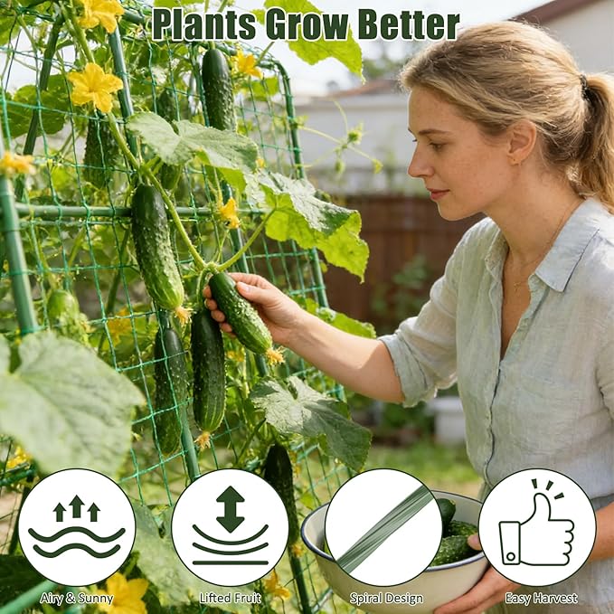 Miory Cucumber Trellis, U Shape Trellis for Raised Bed, Garden Arch Trellis for Climbing Plants Outdoor, Plant Support for Vegetables Vines, Steel with PE Coated (48" Lx32 Wx63 H)