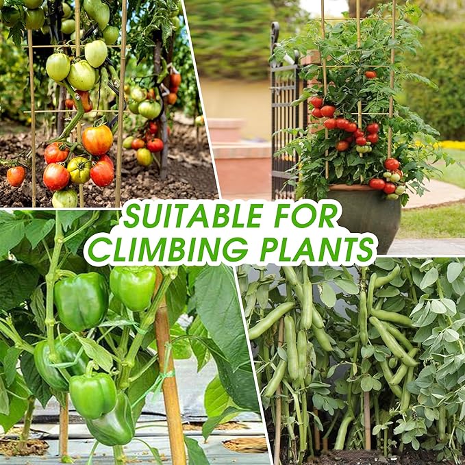 3 Pack 4 Feet U-Shape Bamboo Trellis, Natural Garden Bamboo Trellis for Climbing Plants, Vegetables, Cucumber, Tomato, Outdoor and Indoor Potted Plants