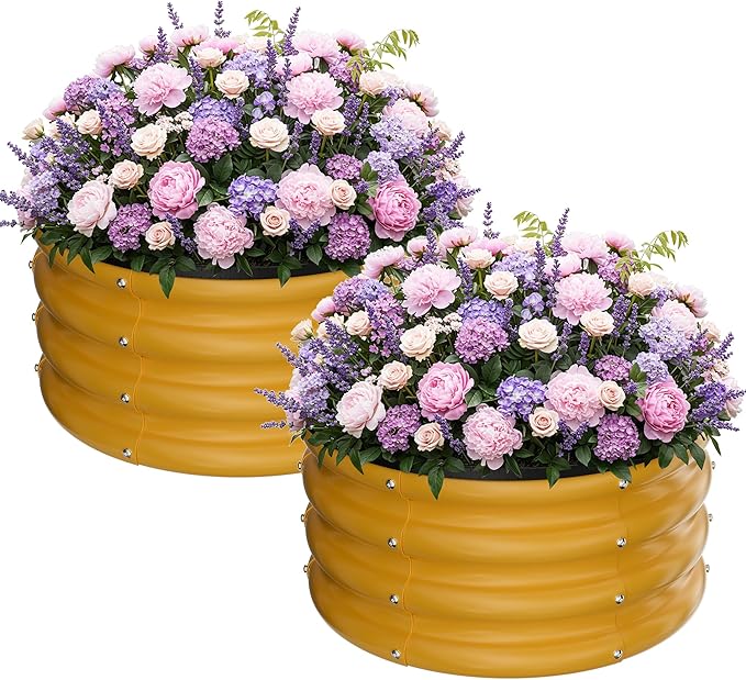 ZXZYHFTY Raised Garden Bed, 0.6 mm Galvanized Steel Round Planter Box with Open Bottom, Green, 2 x 2 x 1 FT, 2 Pack