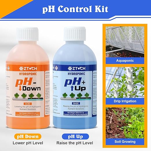 pH UP and Down for Hydroponic Plants, Adjust the pH Balance of Reservoir Water and Nutrient Solutions in Hydroponics Growing System, pH Adjuster, pH Down Acid 8.4oz and pH UP Base 8.4oz