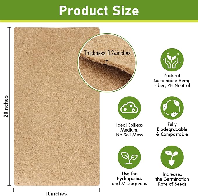 Legigo 12 Pack Hemp Grow Mat for Microgreens- 10" X 20" Hydroponic Jute Grow Pads for 1020 Growing Trays, Hemp Fiber Mats Sprouting Pads Microgreens Growing Kit for Indoor Organic Wheatgrass Sprouts