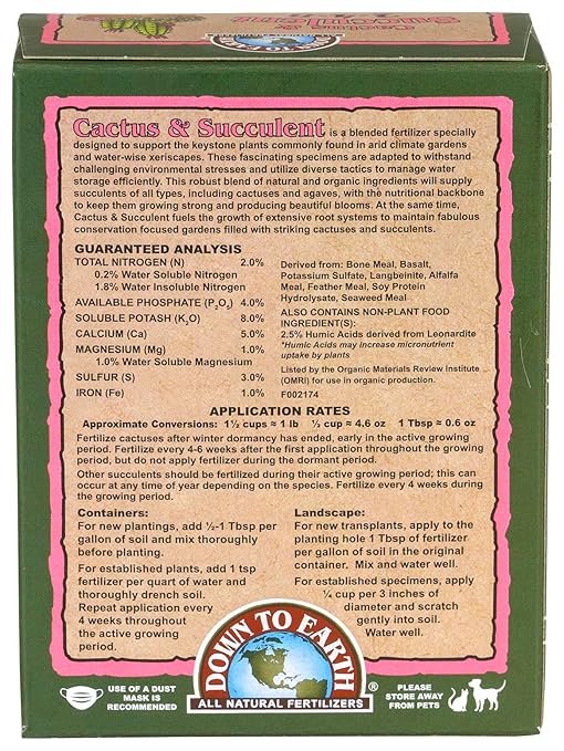 Down To Earth All Natural Fertilizers Organic Cactus & Succulent Mix - Plant Food for Cactuses, Agaves, Aloes, Jades, and Yuccas 2-4-8, 1 lb