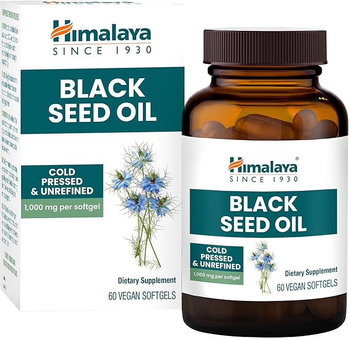 Himalaya Black Seed Oil Softgels, Cold-Pressed & Unrefined Black Seed Oil for Wellness, Non-GMO, Vegan, Gluten-Free, No Additives, 1,000 mg Per Serving, 60 Softgels