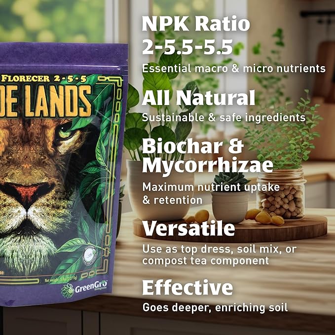 Pride Lands Premium Organic Bloom Fertilizer with NO Fillers, Bigger Buds and Flowers, Brighter Plants with Our Complete Bloom Nutrients, Recharge Soil and Boost Growth with Optimal Blend of NPK, 2 lb