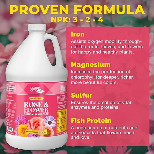 Bloom City Rose & Flower Plant Food – Liquid Fertilizer for More Blooms, Vibrant Color & Healthy Growth, 1 Gallon