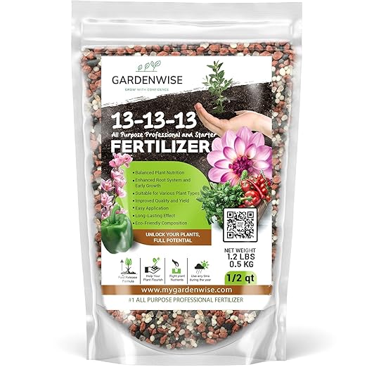 Gardenwise 13-13-13 Slow Release Granular Fertilizer – All Purpose Plant Food 13 13 13 for Outdoor Grass, Vegetables, Roses, Flowers, Shrubs, Trees. Lawns, Gardens, Potted Plants (1/2 Quart)