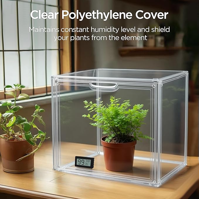 HBlife Mini Greenhouse for Indoor, Clear Stackable Green House with Magnetic Waterproof Door for Small Plants Nursery Germination, Tabletop Portable Greenhouse, 14.1x8.6x10.6 Inch (3 Pack)