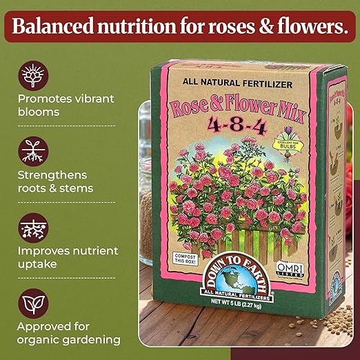 Down to Earth All Purpose 4-6-2 Tomato & Vegetable Mix + Rose & Flower Mix 4-8-4 Fertilizer Bundle | Organic Plant Food for Vegetables, Flowers, Herbs & Bulbs | OMRI-Listed | 5 LB Each