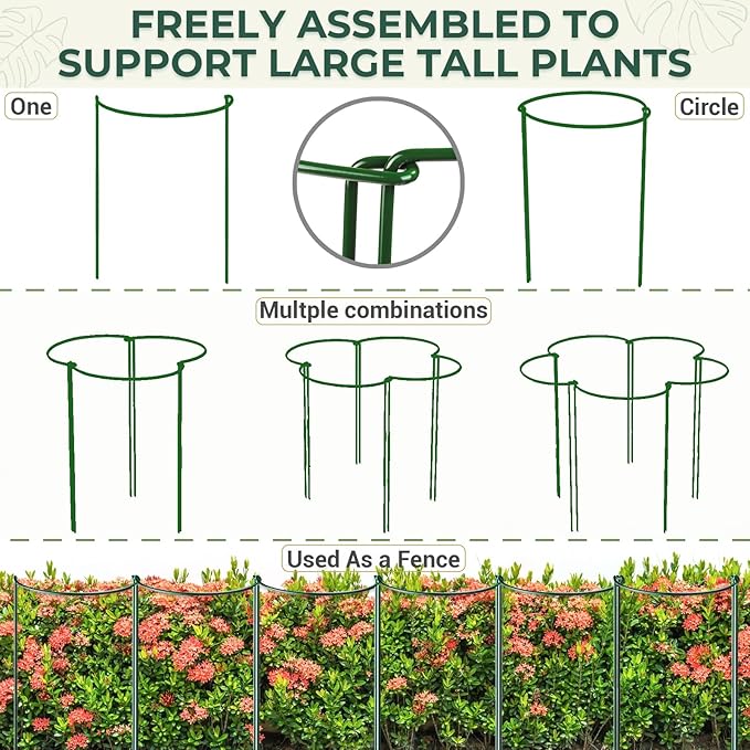 LEOBRO Plant Support, 8 PCS Peony Cages and Supports, Metal Plant Stakes, Plant Supports for Indoor Plants, Outdoor Plants, Monstera Hydrangea Support Cage, 10" W x 24" H