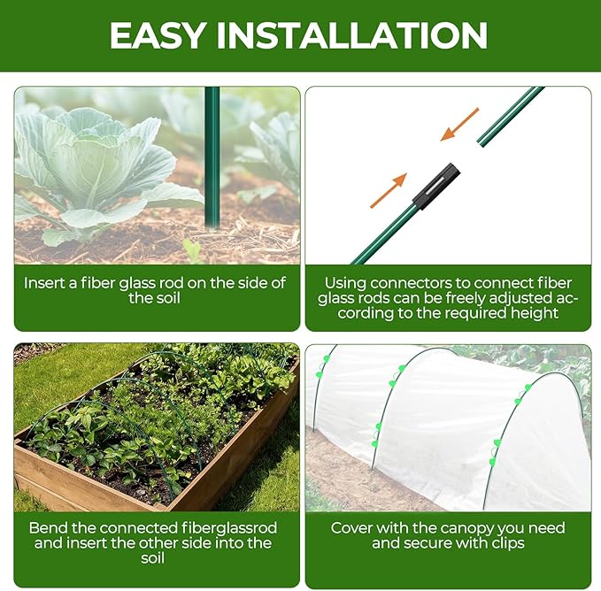 30Pcs Garden Hoops for Raised Beds, 6 Sets of 8.5 FT Long Garden Hoops, Rust-Free Fiberglass Greenhouse Hoops Grow Tunnel for Netting, DIY Plant Support Garden Stakes for Row Cover