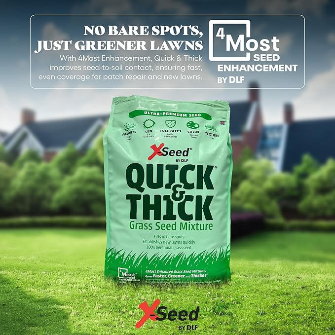 X-Seed Ultra Premium Quick And Thick Lawn Seed Mixture – Rapid Germination for Any Lawn, Dense Coverage in Sun To Shade, High-Traffic Areas, Fescue, Kentucky Blue, & Perennial Ryegrass Blend, 20lb Bag