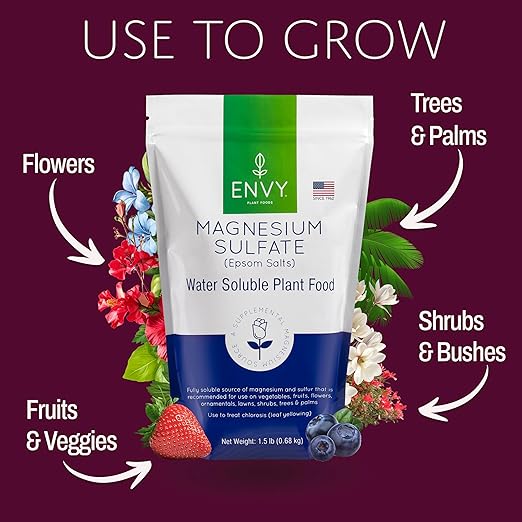 ENVY Magnesium Sulfate Plant Food | Fertilizer for Plants | Water Soluble Epsom Salts for Houseplants, Roses, Shrubs and Lawns (0.5 lb)