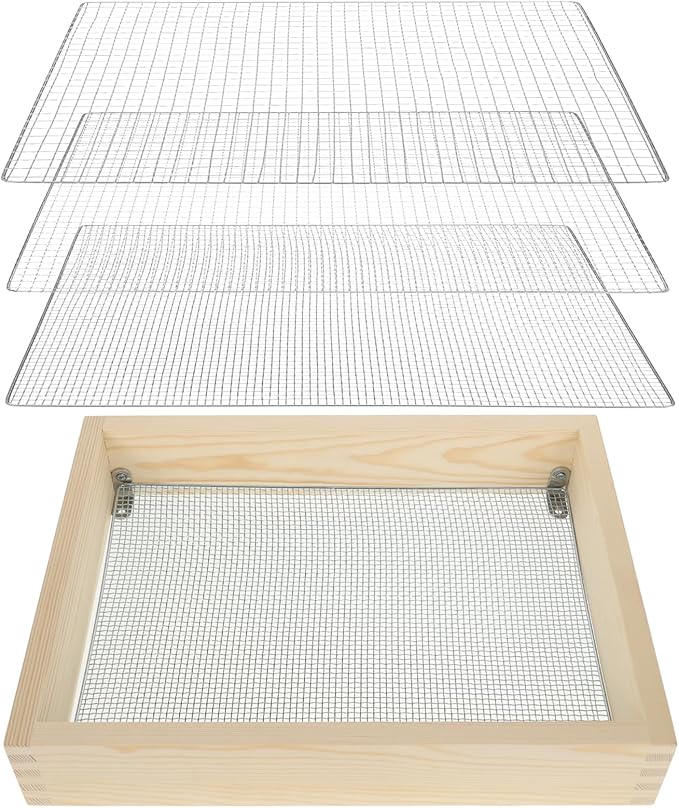 Wood Dirt Sifter for Gardening Compost Rock with 3 Interchangeable Filter Mesh Sizes 4 6 8 mm