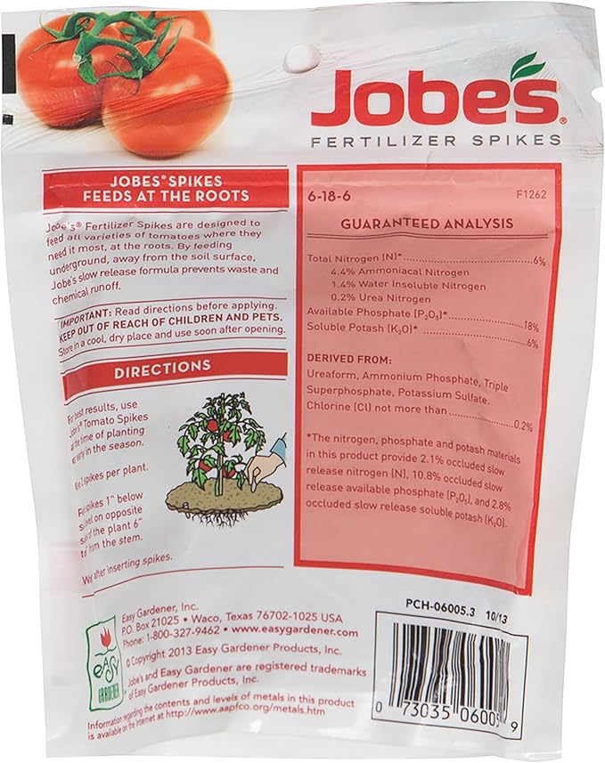 Jobe’s Garden Fertilizer Spikes, Easy Plant Care Fertilizer for Tomato Plants, 18 Count