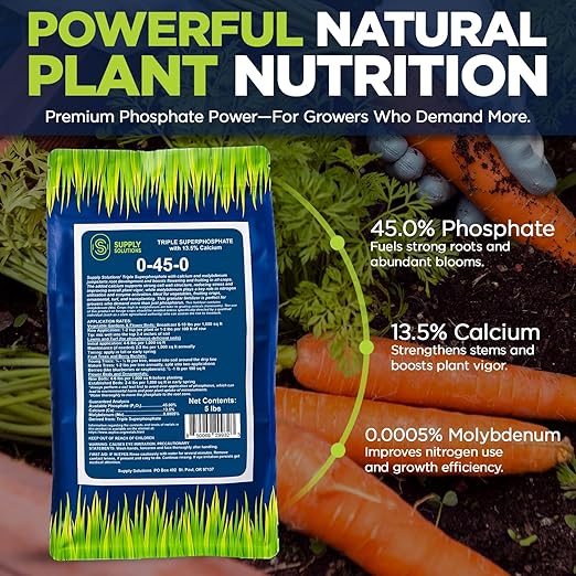 Supply Solutions | 0-45-0 Triple Superphosphate with 13.5% Calcium | High Phosphorus Bloom Booster Fertilizer for Indoor Plants, Flowers, Orchids, Citrus, Lawns, Vegetables & Fruit Trees (5 Pounds)