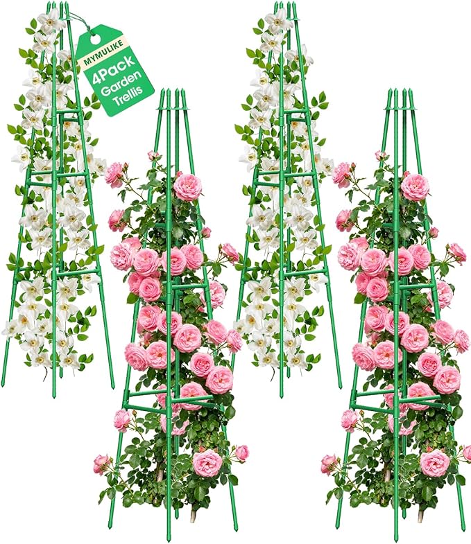 4 Pack Garden Trellis for Climbing Plants Outdoor, 6FT Plant Trellis Support for Climbing Vine, Plant Support Tower Cages Plastic Coated Metal Pipe Supports for Outdoor Indoor,Tomato cage