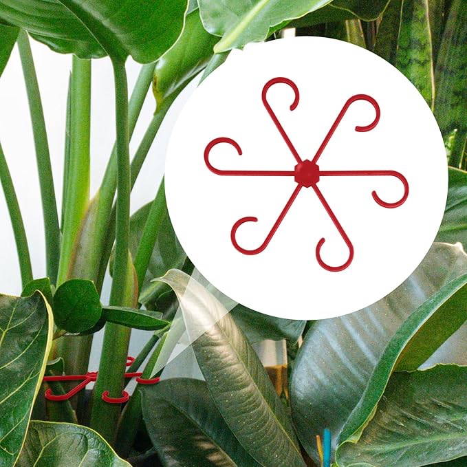 4pcs Plant Stem Supports, Plastic Houseplant Climbing Holders Stabilizer Reusable Small Climbers Flower Plant Stakes Trellis Stem Hook Growth Accessories for Indoor Monstera (Red)