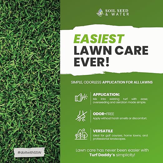Soil Seed & Water Turf Daddy Organic Lawn Fertilizer – Long Term Soil Amendment for Long Lasting Greens, Lawns and Grass - Overseeding Blend - OMRI Listed