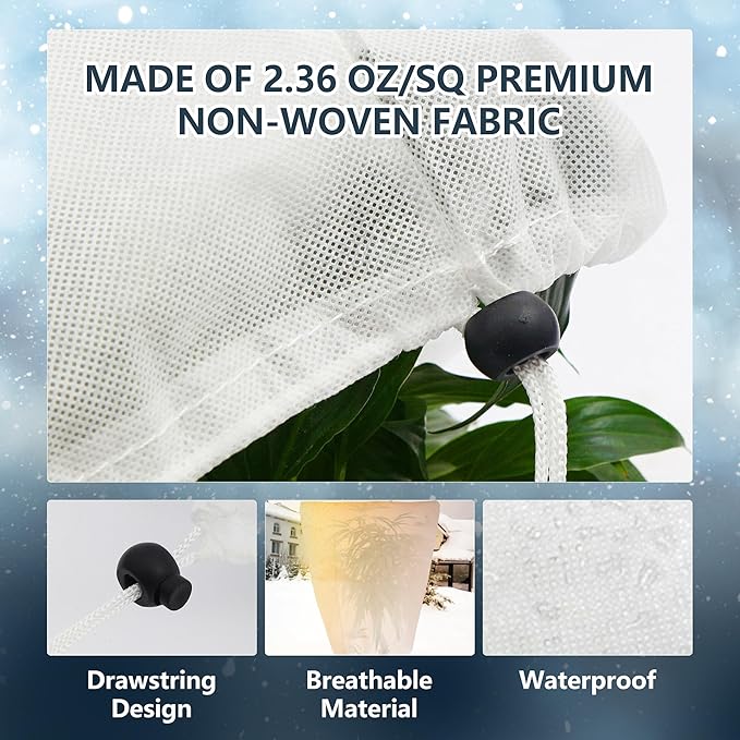 2 Pack Plant Covers Freeze Protection for Winter, 31.5''×23.6'' Frost Cloths for Outdoor Plants Cold Weather Blankets with Drawstrings