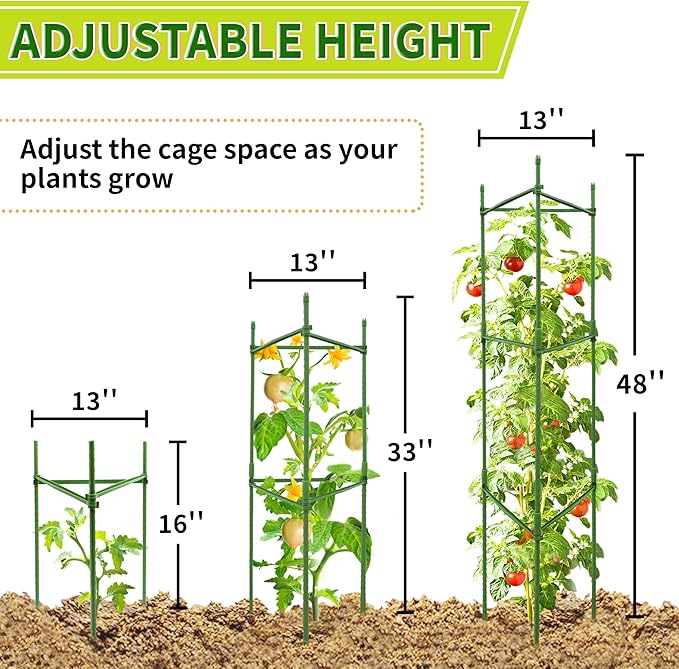 4 Pack 48 Inch Tomato Cages for Garden, Triangle Metal Plant Support with Rust-Resistant Coating, Heavy Duty Tomato Trellis for Raised Bed, Pots, Cucumbers, Peppers & Climbing Plants