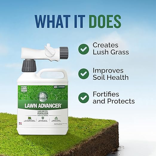 Turf Titan Lawn Advancer Fast-Acting Liquid Lawn Fertilizer (32 oz) with Hose End Sprayer – Quick Green Lawn Booster for Heat and Stress – Nutrient-Rich Formula for Strong Turf – Covers 6,000 Sq Ft