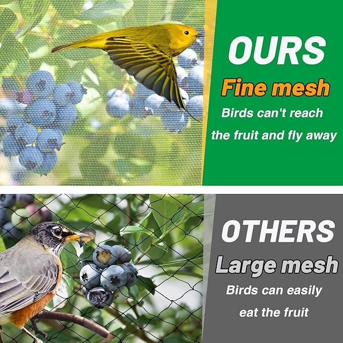 10x33ft Large Garden Netting - Ultra Fine Mesh Plant Covers to Keep Small Animals Pest Out, Bird Barrier for Protecting Vegetables Fruits Flowers Raised Beds (Without Support Pole)