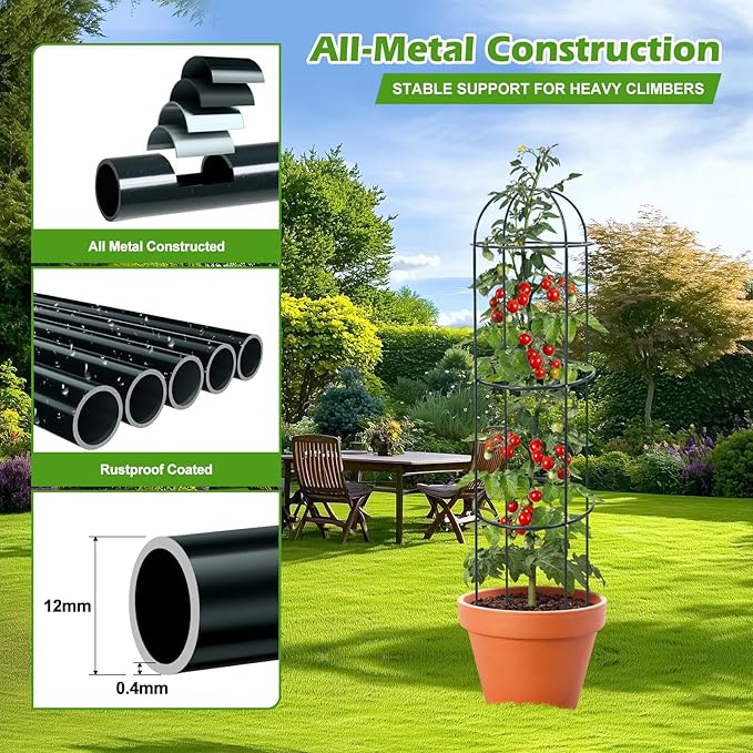 Trellis for Climbing Plants Outdoor, 60" Tall Heavy Duty Metal Obelisk Garden Trellis Climbing Plant Support for Heavy Tomatos Cucumber Potted Vine Flower Rose Clematis Vegetable Pea Bean Trellises