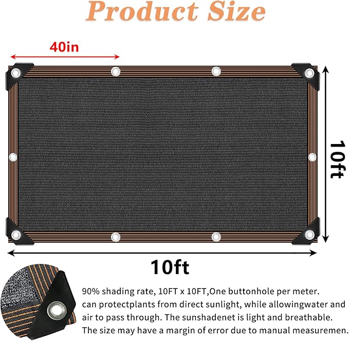 Garden Shade Cloth, 80%-90% Resistant Sun Shade Neting Mesh Tarp with HDPE Material and Reinforced Grommets, Sunblock Trap for Greenhouse Plant Pergola Backyard Patio, 10x10FT