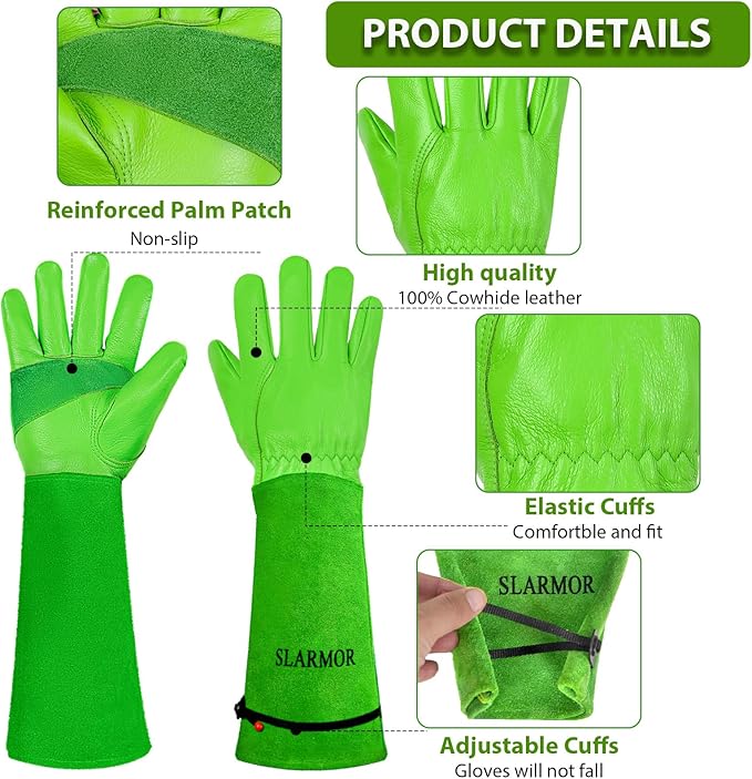 Long Gardening-Gloves Women/Men-Thorn proof Rose Pruning Heavy Duty Gauntlet, Best Garden Gifts for Gardener-M