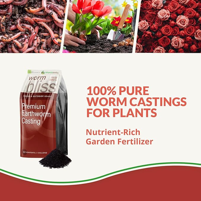 Worm Bliss (2 Gallons) - Organic Worm Castings for Plants & Gardening - OMRI-Listed Earthworm Castings for Plants, Vegetables, Flowers, & Potting Soil - Organic Garden Fertilizer Rich in Nutrients