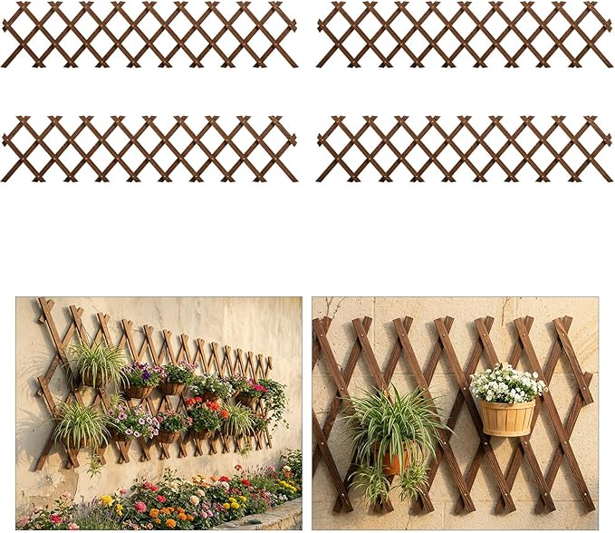 4 PCS Expandable Garden Trellis, 13.2" x 63" Trellis for Climbing Plants Outdoor, Wooden Lattice Fence Wall Panel Lattice Panels for Outside, for Climbing Plants Vine Ivy Rose Cucumbers Clematis