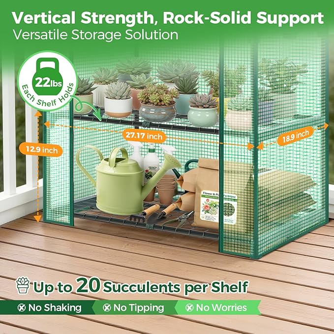 Ohuhu Mini Greenhouse for Indoor Outdoor, 27 x 19 x 62-Inch Small Plant Green House 4-Tier Rack Stand Portable Greenhouses with Durable PE Cover for Seedling, Ideal Gardening Gifts for Women Men