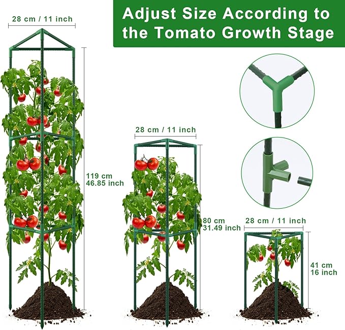 2 Pack Tomato Cages for Garden, 46.85Inches Tall Tomato Plant Support Stakes Adjustable Heavy Duty Steel Plant Tower Stakes, Updated Cucumber Trellis Garden Cages for Climbing Vegetable Flowers Fruits