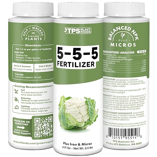 5-5-5 Fertilizer for Plants, Great for Vegetables, Flowers, and Shrubs, Liquid Plant Fertilizer by TPS Plant Foods, 8oz (250ml)