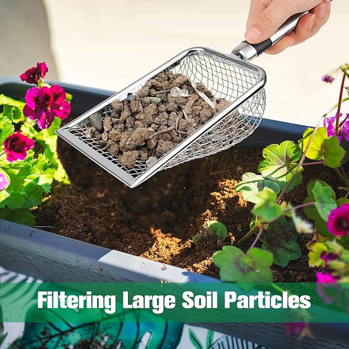 4PCS Soil Sifter for Gardening, Stainless Steel Sand Soil Compost Sifter for Gardening with Handle, Sieve for Rocks (0.2/0.17/0.15/0.11 in Mesh)