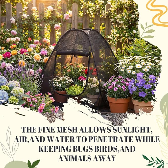 4 Pack Pop up Plant Shade Tent with UV Top, Garden Mesh Tent Cover with Zipper Door and 16 Stakes, Sunblock Plant Shade Cloth for Outdoor Vegetables Flowers Shrubs(22x22x23in)