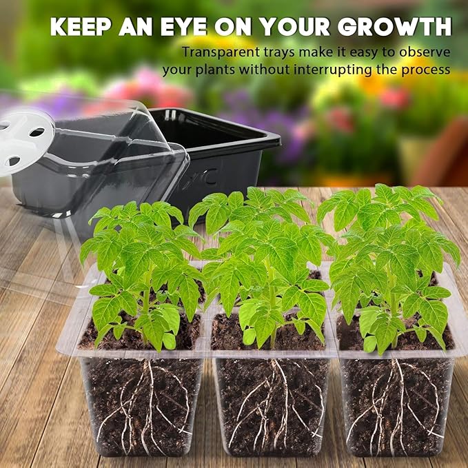 MIXC 10 Packs Seed Starter Tray Seed Starter Kit with Humidity Dome (60 Cells Total Tray) Seed Starting Trays Plant Starter Kit and Base Mini Greenhouse Germination Kit