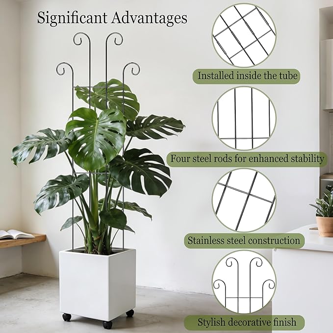 3 Set Tall Trellis for Potted Plants Indoor, 32'' Expandable Garden Metal Trellis for Climbing Plants Outdoor, Monstera Plant Support for Hoya, Vine, Ivy Pothos (Black)