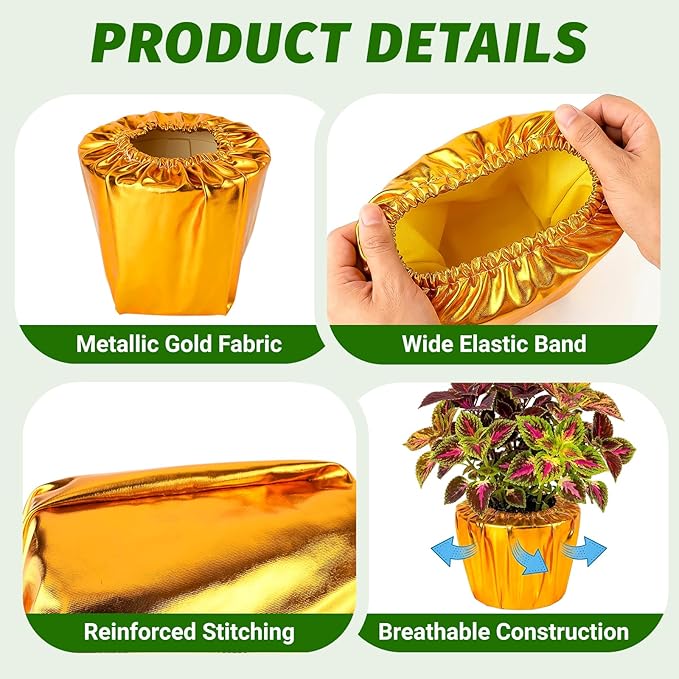 4 Pack Plant Pot Covers, Decorative Plant Sleeve Fit for 4.5 Inch Pots, Reusable Golden Cloth Wrap for Potted Plant, Versatile Planter Cover for Weddings Parties and Holidays (Fit for 4.5" Pots)