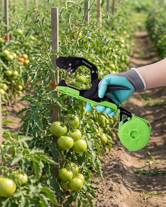 WORKPRO Plant Tying Machine, Lightweight Tape Gun for Tying Vines and Support Plants, Includes Gloves, 20 Rolls of Tape, 10000 Staples, Ideal for Tomatoes, Grapes, Cucumber and Vegetables